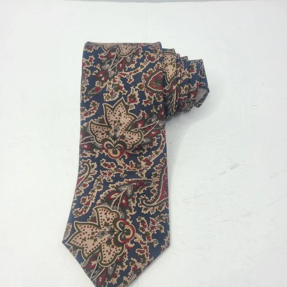 Vtg Christian Dior Monsieur 100% Silk Tie Made In USA Blue Gold Floral Paisley‎